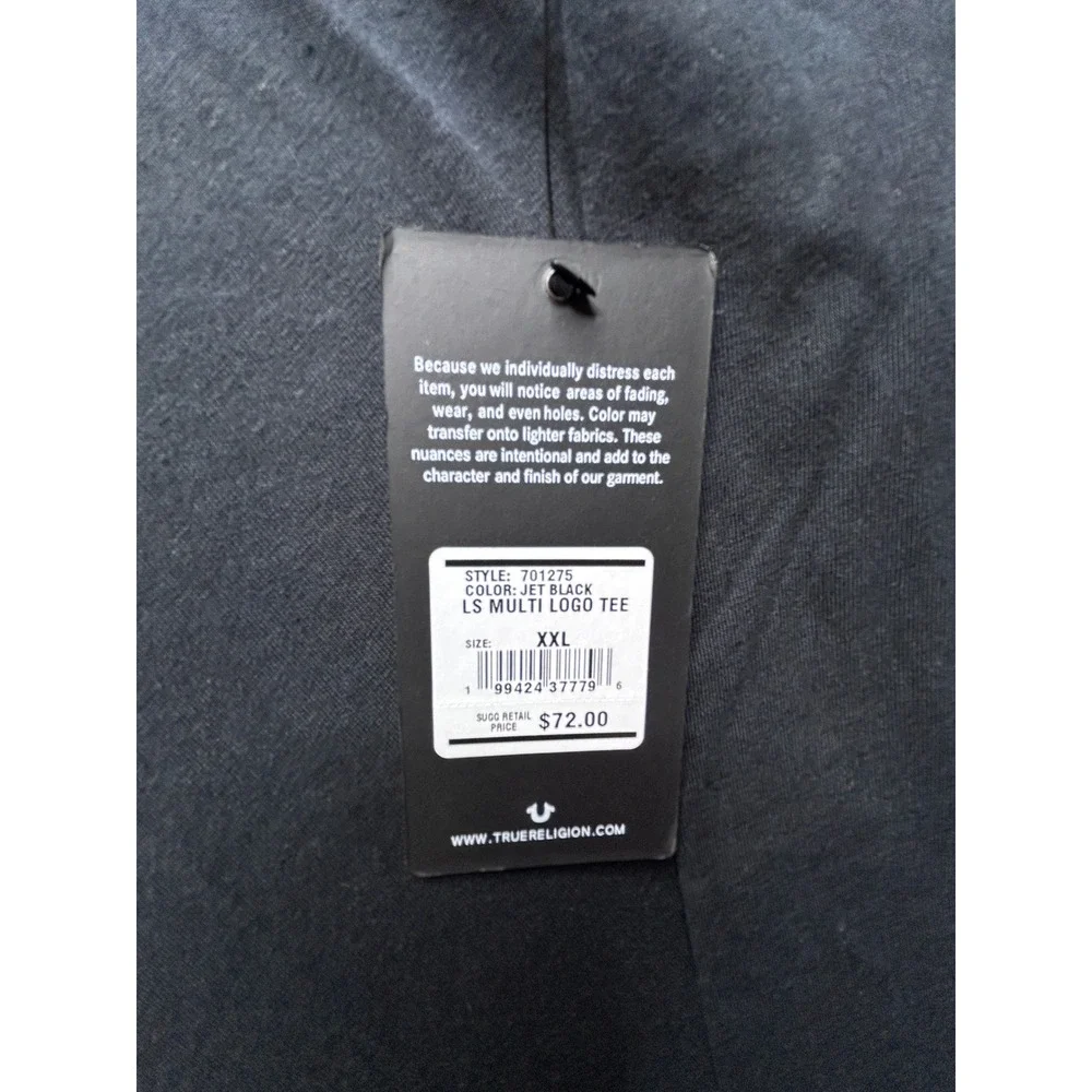 True Religion Mens LS Multi Logo Tee Jet Black Long Sleeve T-Shirt NWT XXL